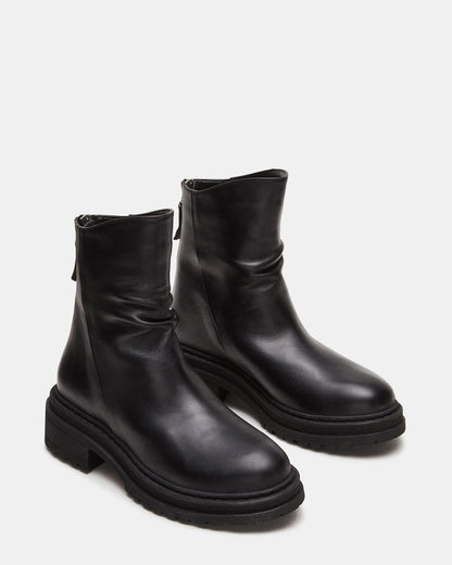 ESSENTIAL Black Leather Scrunched Ankle Boot | Women's Booties