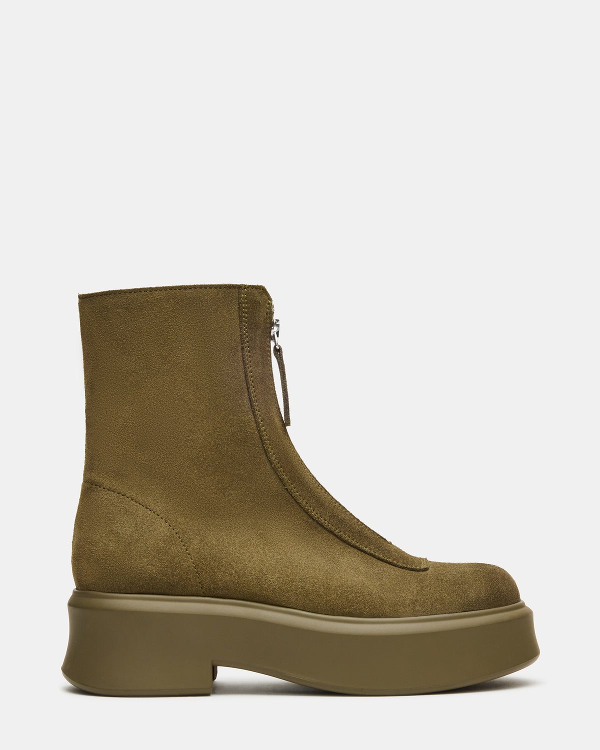JONES Olive Suede Zipper Lug Women's Ankle Boot
