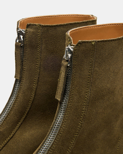 JONES Olive Suede Zipper Lug Women's Ankle Boot