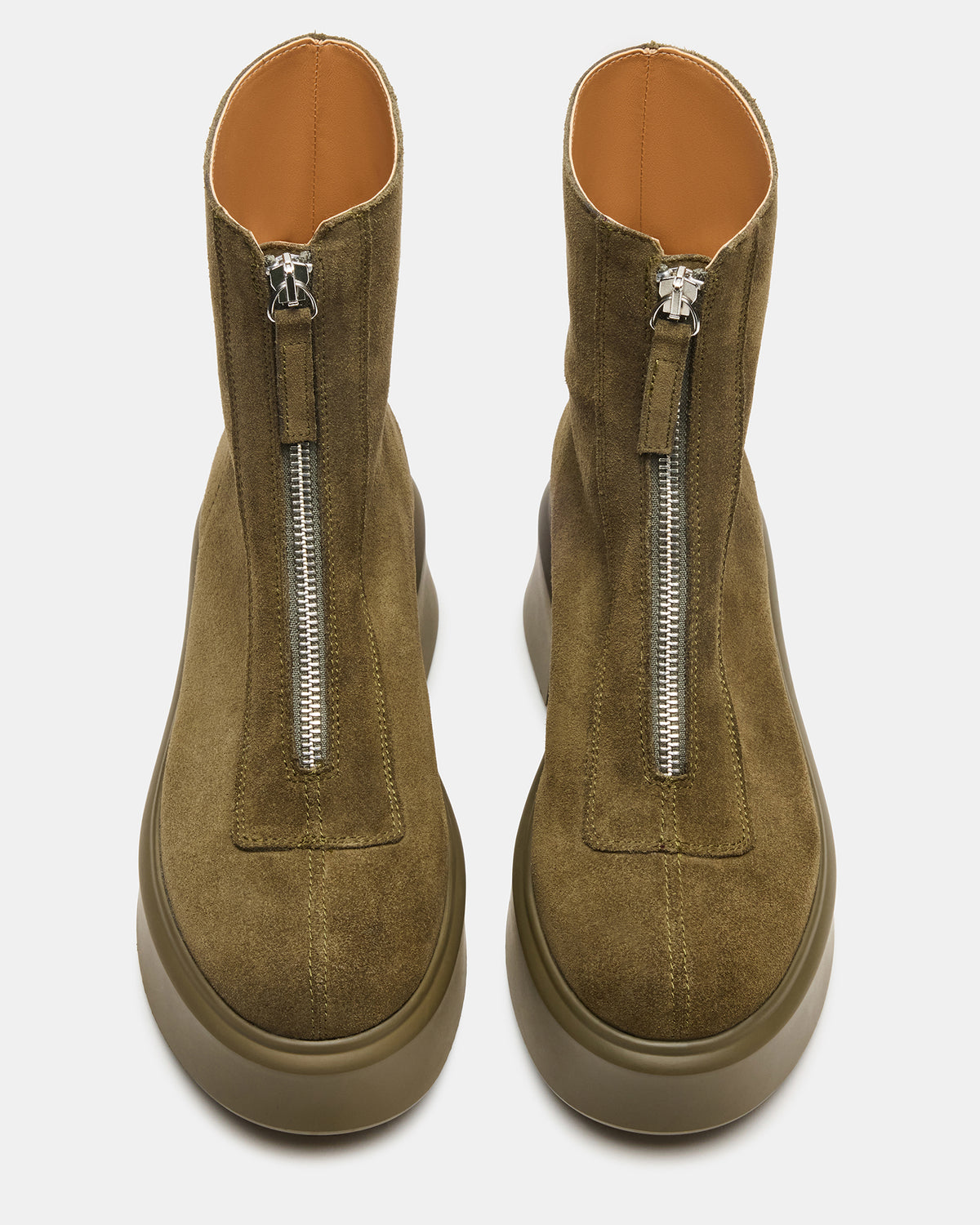JONES Olive Suede Zipper Lug Women's Ankle Boot