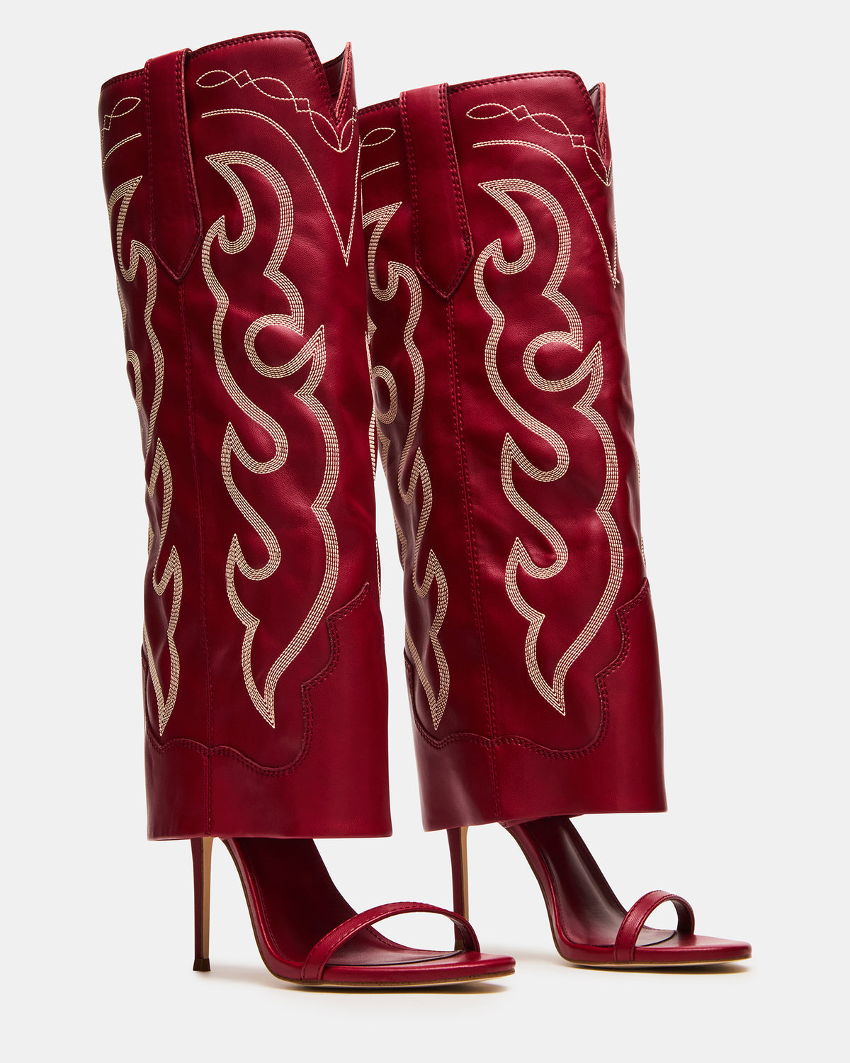 RAVINE Western Red Knee-High Cuffed Stiletto Heel Women's Boot