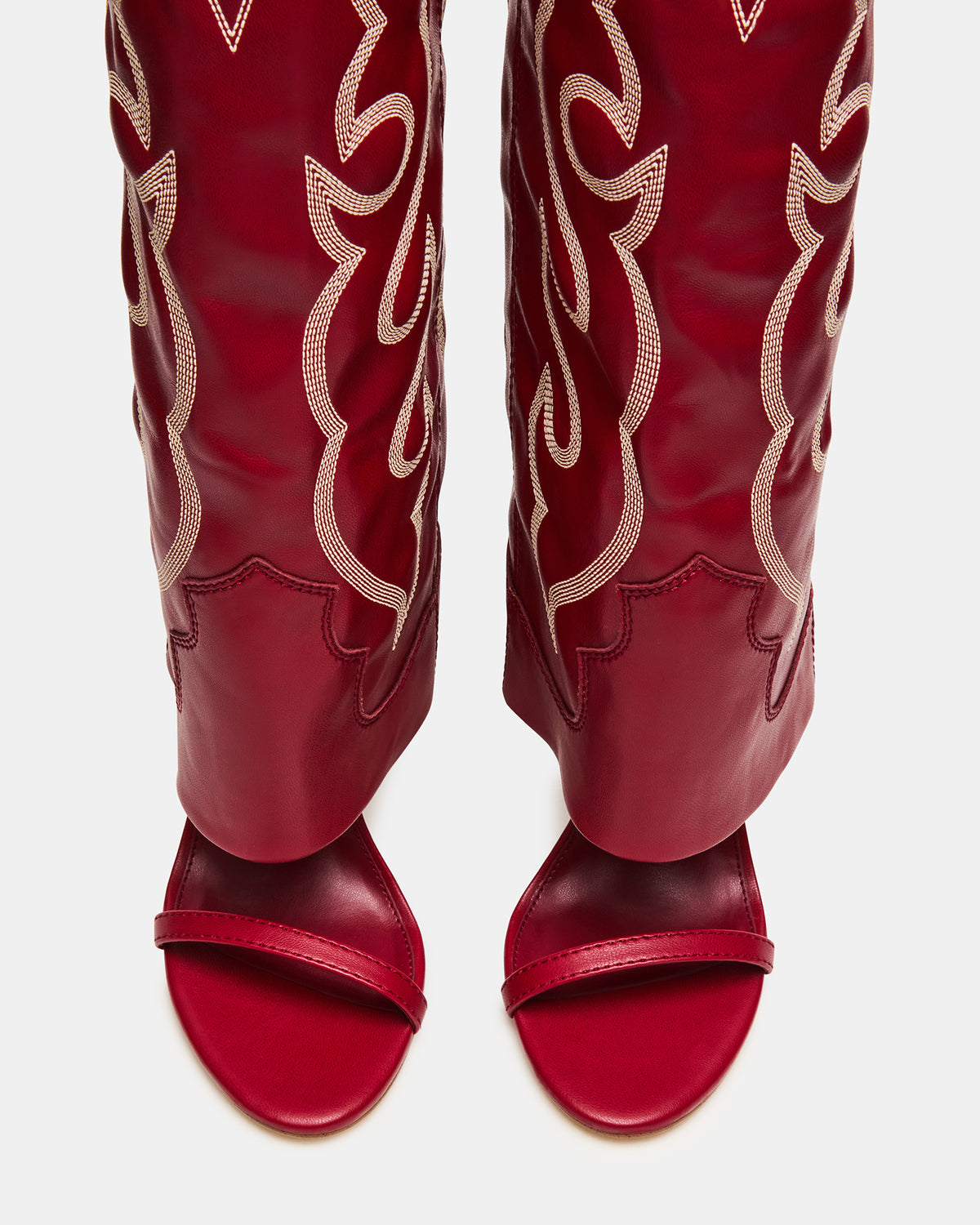 RAVINE Western Red Knee-High Cuffed Stiletto Heel Women's Boot