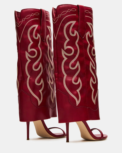 RAVINE Western Red Knee-High Cuffed Stiletto Heel Women's Boot