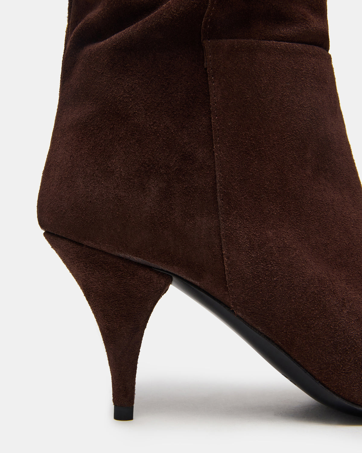 LINGER Brown Suede Pointed-Toe Over-The-Knee Heeled Women's Boot