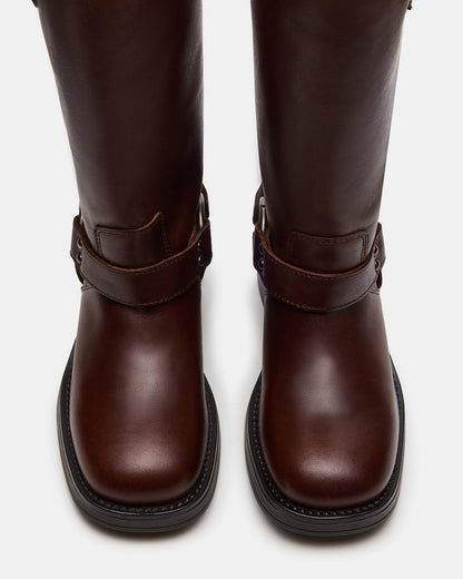 ASTOR Brown Leather Wide Calf Knee-High Women's Boot