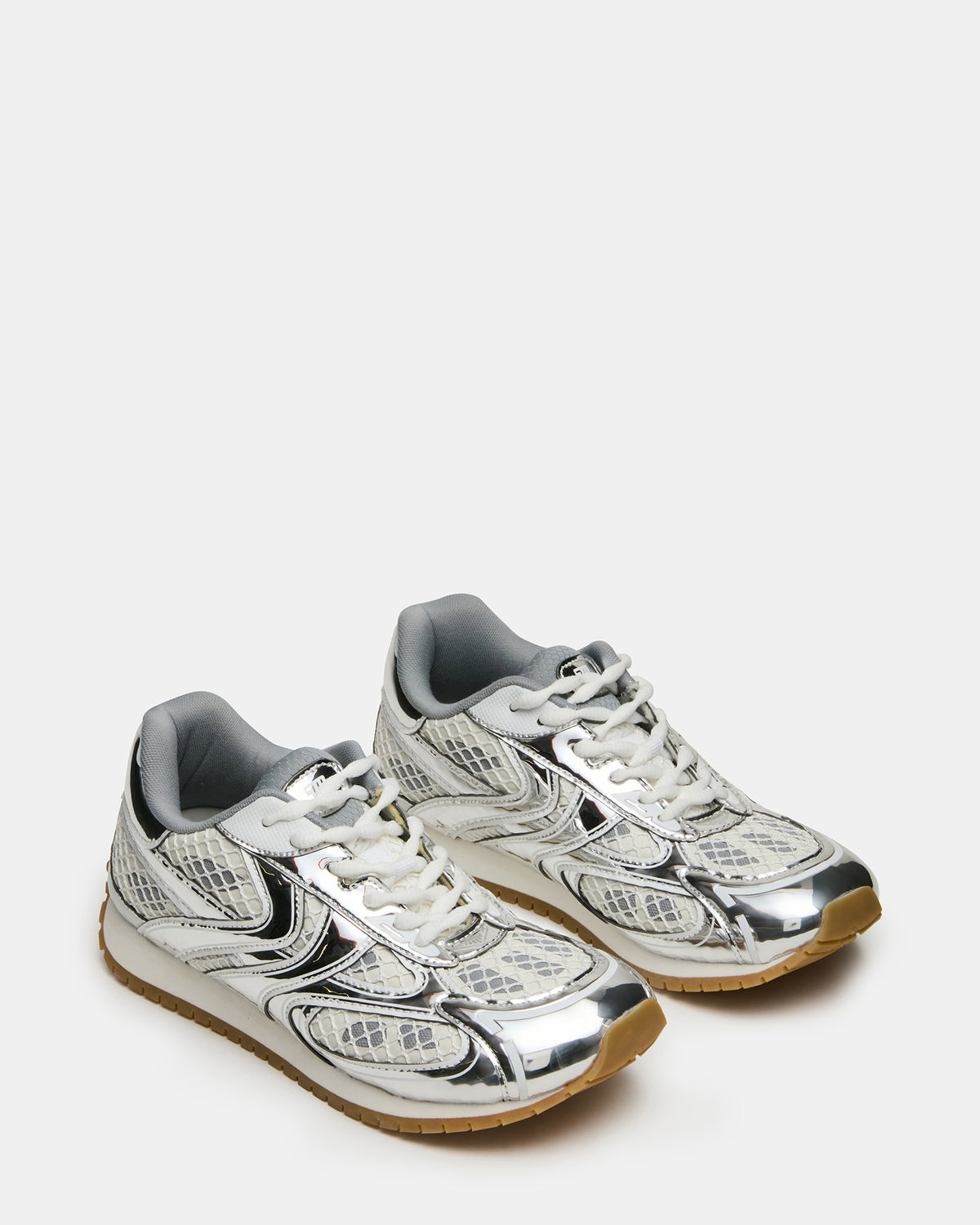 PAGER Silver Multi Low-Top Lace-Up Mesh Women's Sneaker
