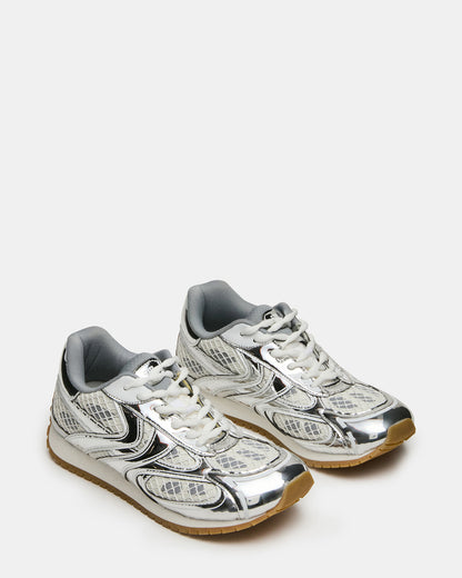 PAGER Silver Multi Low-Top Lace-Up Mesh Women's Sneaker