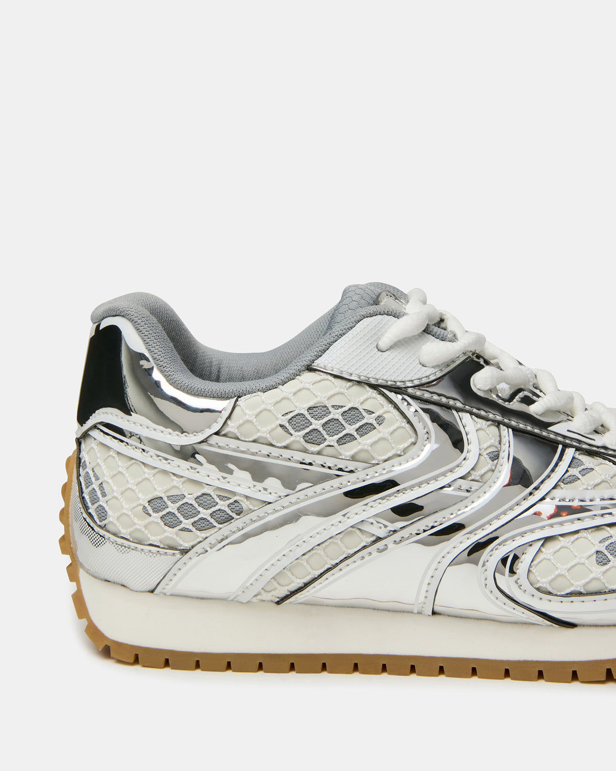 PAGER Silver Multi Low-Top Lace-Up Mesh Women's Sneaker