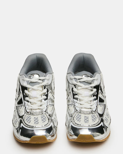 PAGER Silver Multi Low-Top Lace-Up Mesh Women's Sneaker