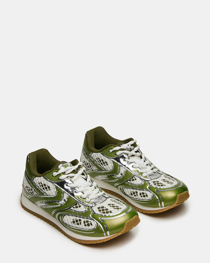PAGER Green Multi Low-Top Lace-Up Mesh Women's Sneaker