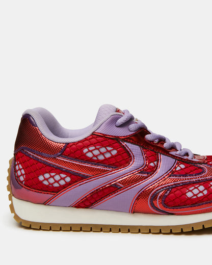 PAGER Red Multi Low-Top Lace-Up Mesh Women's Sneaker