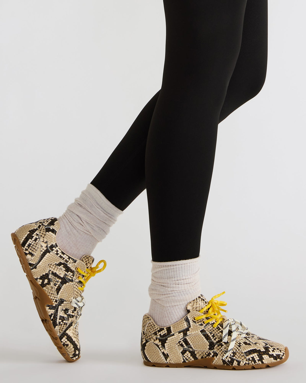AZIEL Tan Snake Low-Top Lace-Up Women's Sneakers