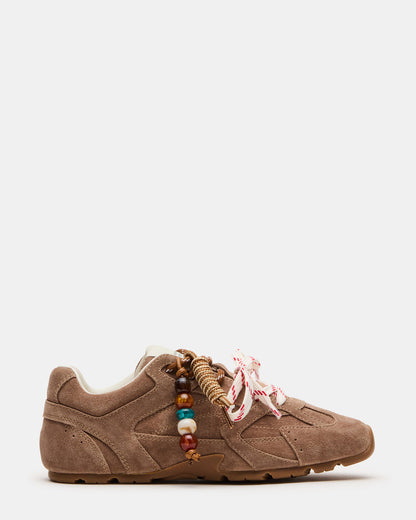 AZIEL Charm Taupe Suede Low-Top Lace-Up Women's Sneakers