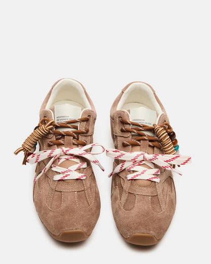 AZIEL Charm Taupe Suede Low-Top Lace-Up Women's Sneakers