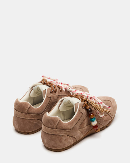 AZIEL Charm Taupe Suede Low-Top Lace-Up Women's Sneakers