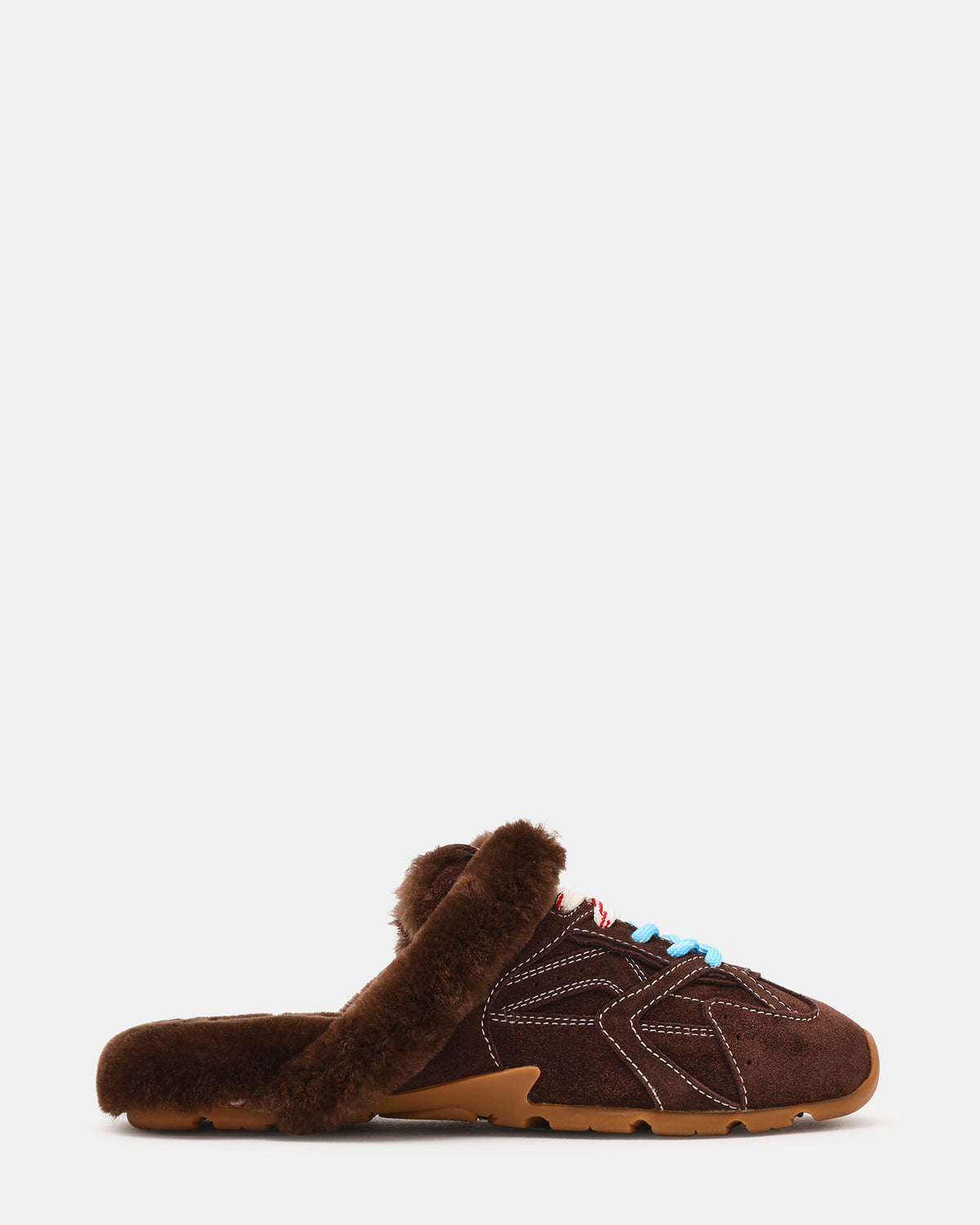 AZIEL MULE Faux Fur Chocolate Brown Suede Low-Top Lace-Up Slip-On Women's Sneaker