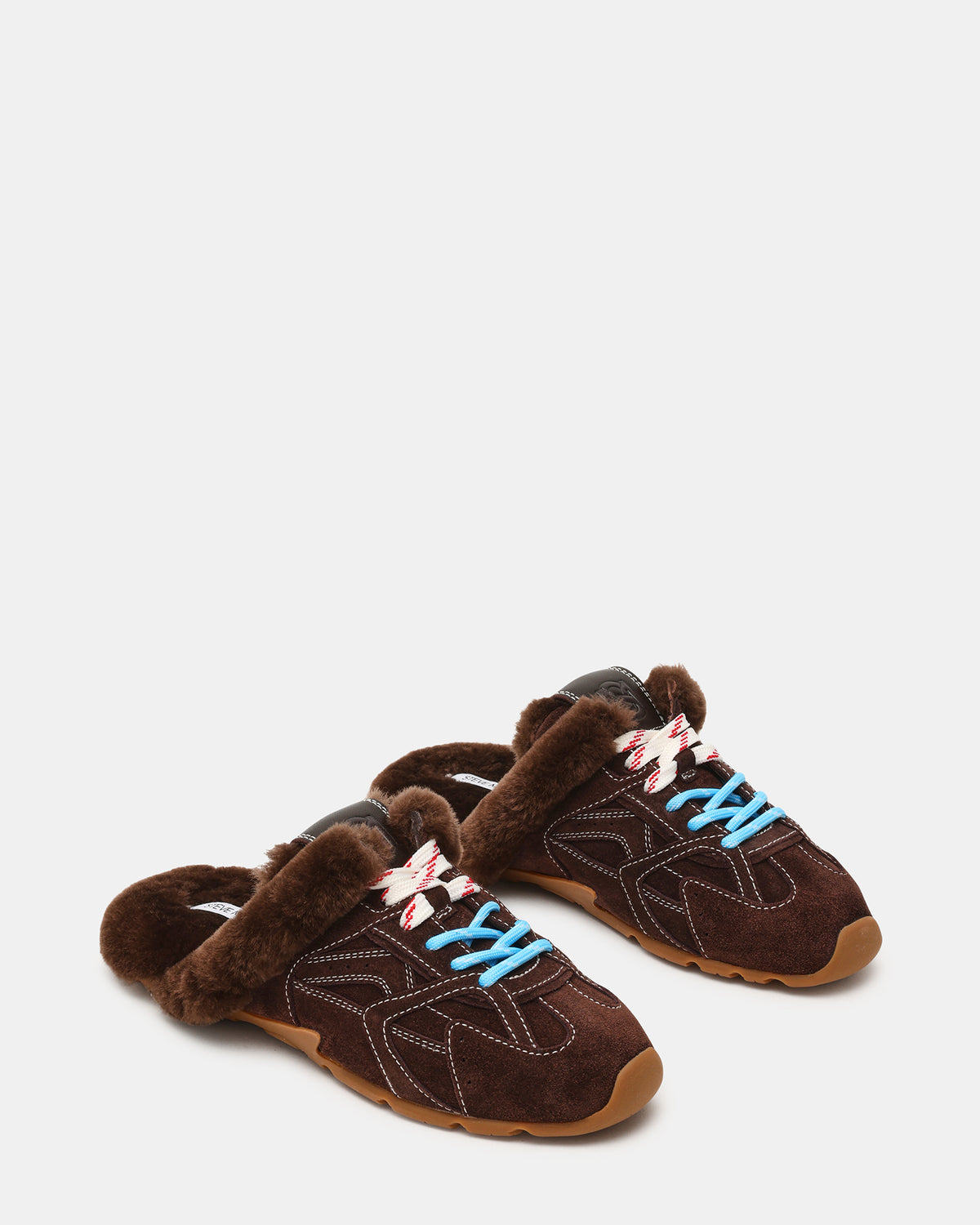 AZIEL MULE Faux Fur Chocolate Brown Suede Low-Top Lace-Up Slip-On Women's Sneaker