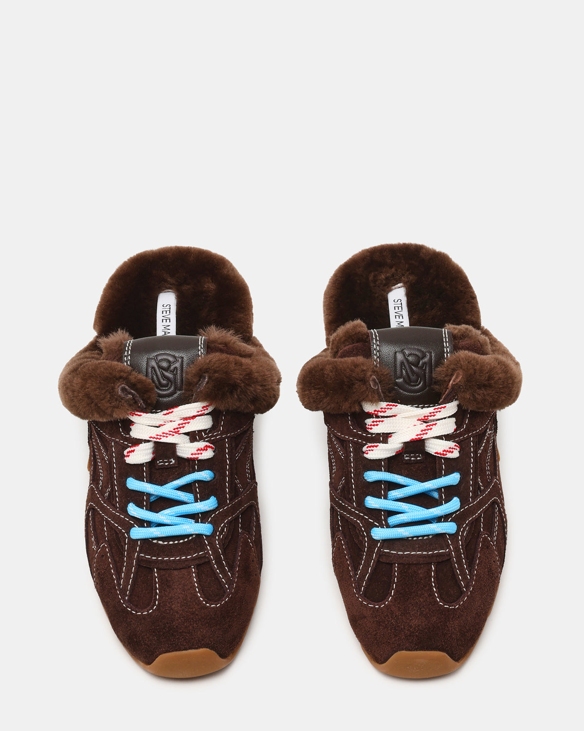 AZIEL MULE Faux Fur Chocolate Brown Suede Low-Top Lace-Up Slip-On Women's Sneaker