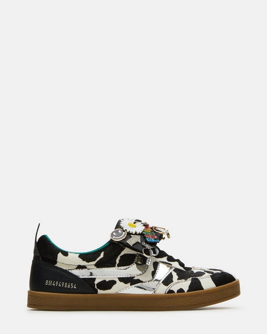WYATT Black Cow Print Lace-Up Low-Top Pin Women's Sneaker