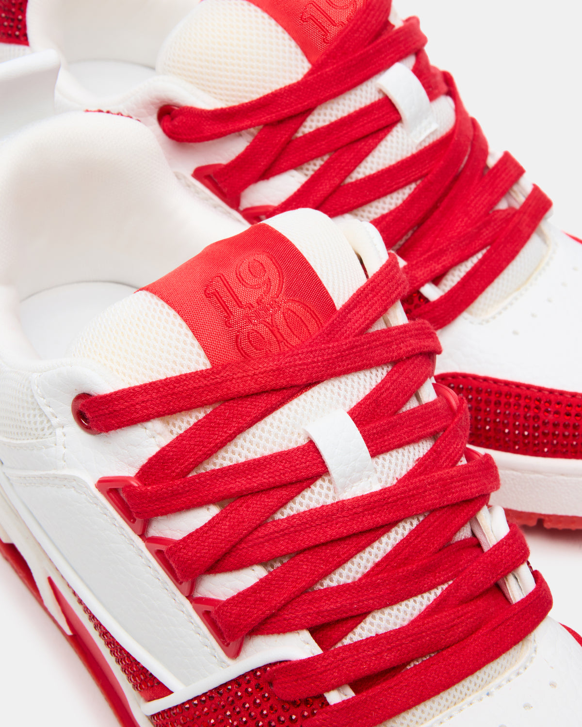 SKATER Red/White Rhinestones Low-Top Lace-Up Women's Sneaker