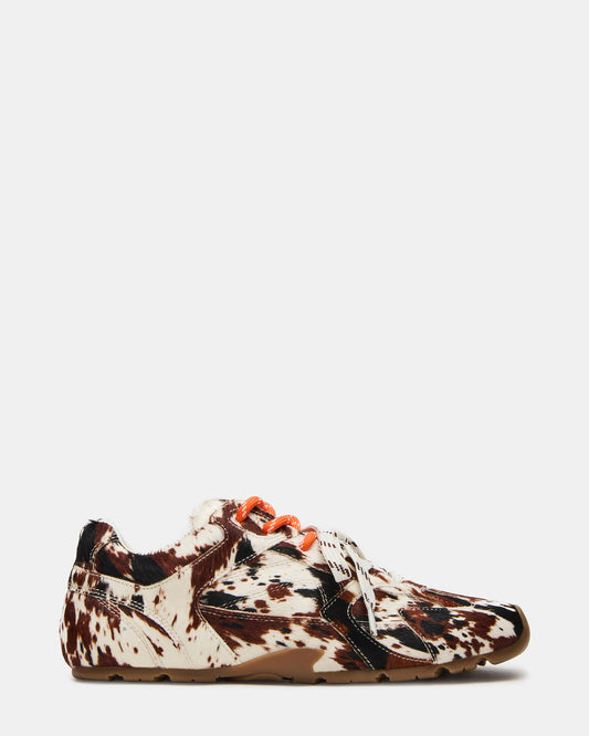 AZIEL Brown Cow Print Low-Top Lace-Up Women's Sneakers