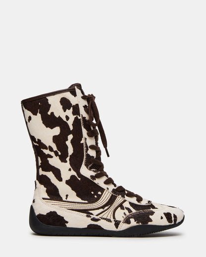 PAXTIN Brown Cow Print Women's High-Top Lace-Up Sneaker