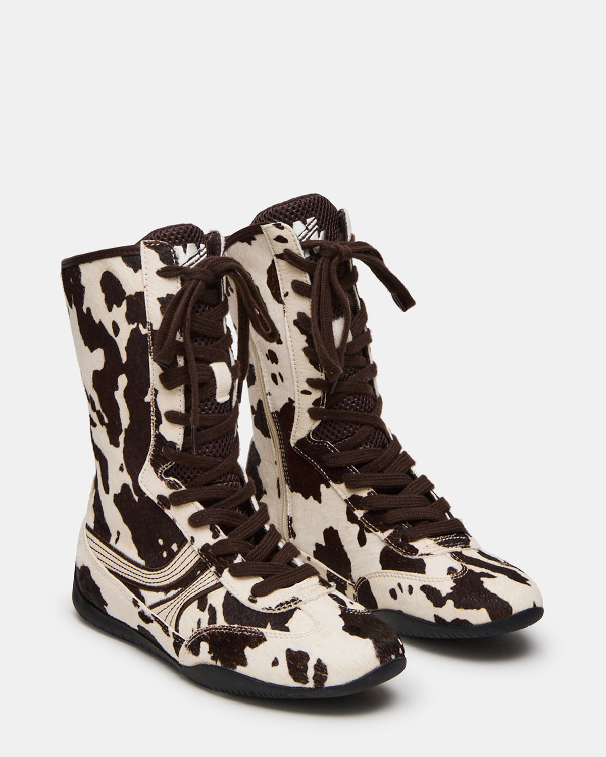 PAXTIN Brown Cow Print Women's High-Top Lace-Up Sneaker
