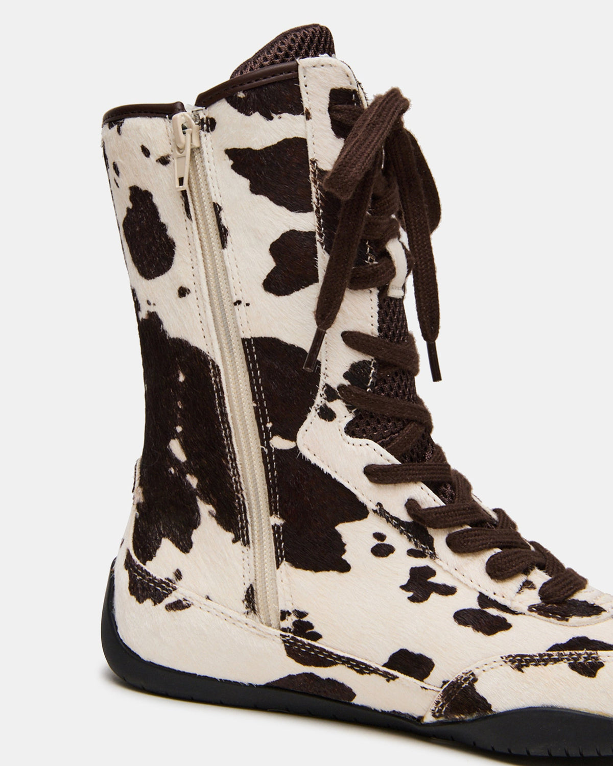 PAXTIN Brown Cow Print Women's High-Top Lace-Up Sneaker