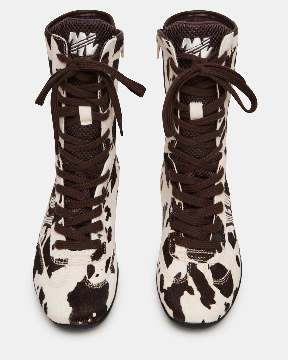 PAXTIN Brown Cow Print Women's High-Top Lace-Up Sneaker