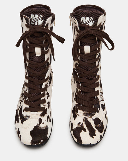 PAXTIN Brown Cow Print Women's High-Top Lace-Up Sneaker
