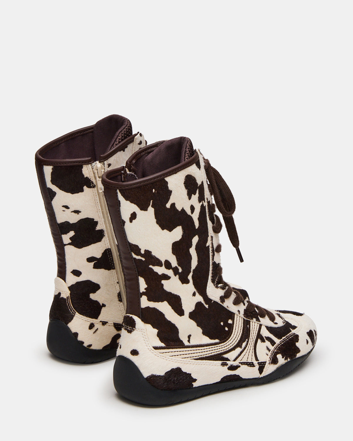 PAXTIN Brown Cow Print Women's High-Top Lace-Up Sneaker