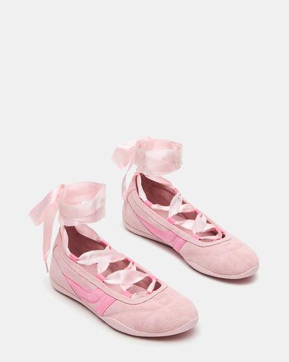 PROMISE Pink Suede Low-Top Lace-Up Ribbon Women's Sneaker