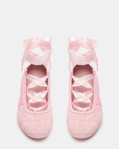 PROMISE Pink Suede Low-Top Lace-Up Ribbon Women's Sneaker