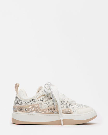 ROARING White Rhinestones Low-Top Lace-Up Sneaker | Women's Sneakers
