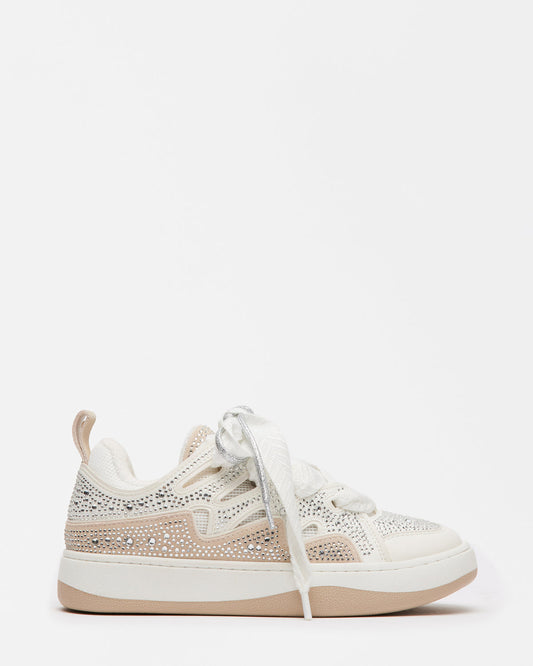 ROARING White Rhinestones Low-Top Lace-Up Sneaker | Women's Sneakers
