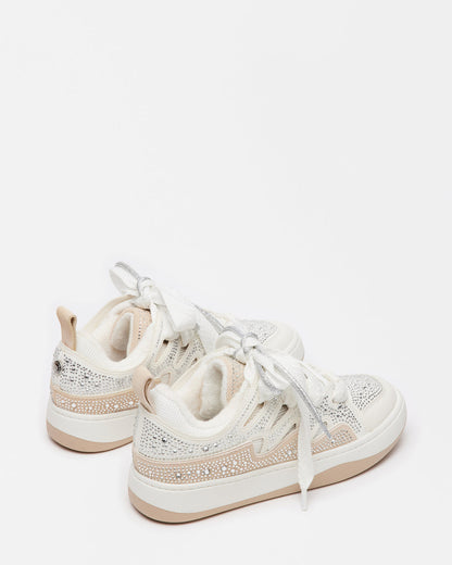 ROARING White Rhinestones Low-Top Lace-Up Sneaker | Women's Sneakers