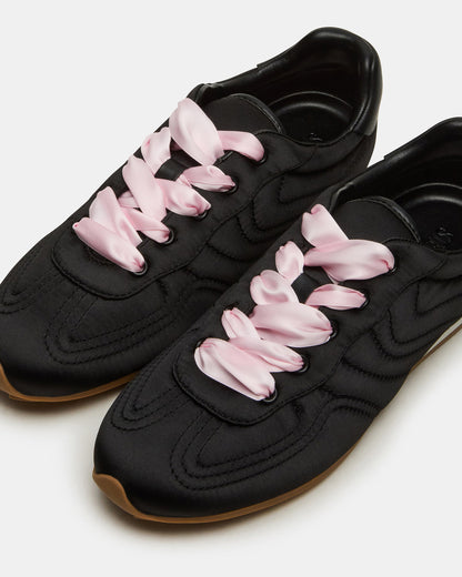 ABBI Black Satin Low-Top Lace-Up Women's Sneaker