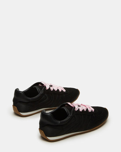 ABBI Black Satin Low-Top Lace-Up Women's Sneaker