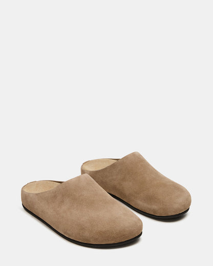 FERN Taupe Suede Mule Slip-On Round-Toe Women's Flat