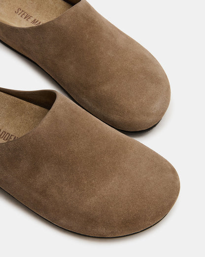 FERN Taupe Suede Mule Slip-On Round-Toe Women's Flat