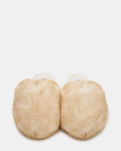 POOF Natural Slip-On Faux Fur Mule Women's Flat