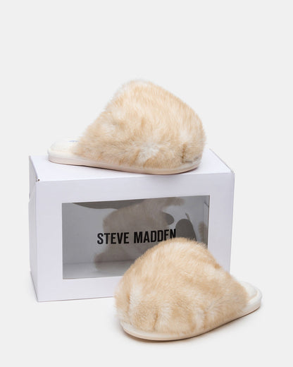 POOF Natural Slip-On Faux Fur Mule Women's Flat