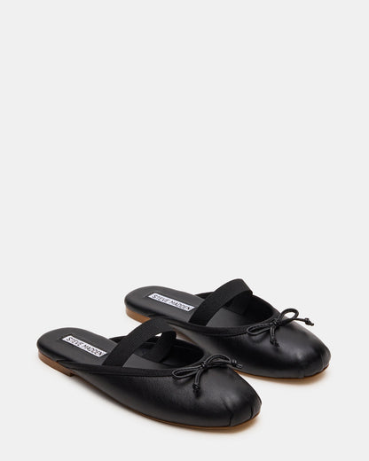 CUTESY Black Leather Slip-On Ballet Mule Women's Flat