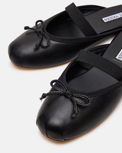 CUTESY Black Leather Slip-On Ballet Mule Women's Flat