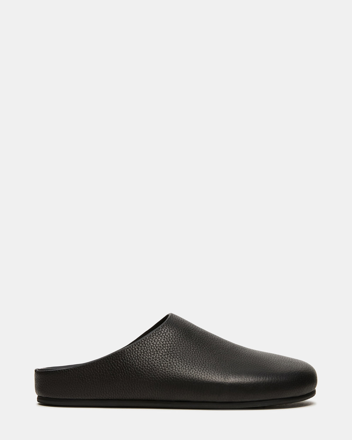 FERN Black Leather Mule Slip-On Round-Toe Women's Flat