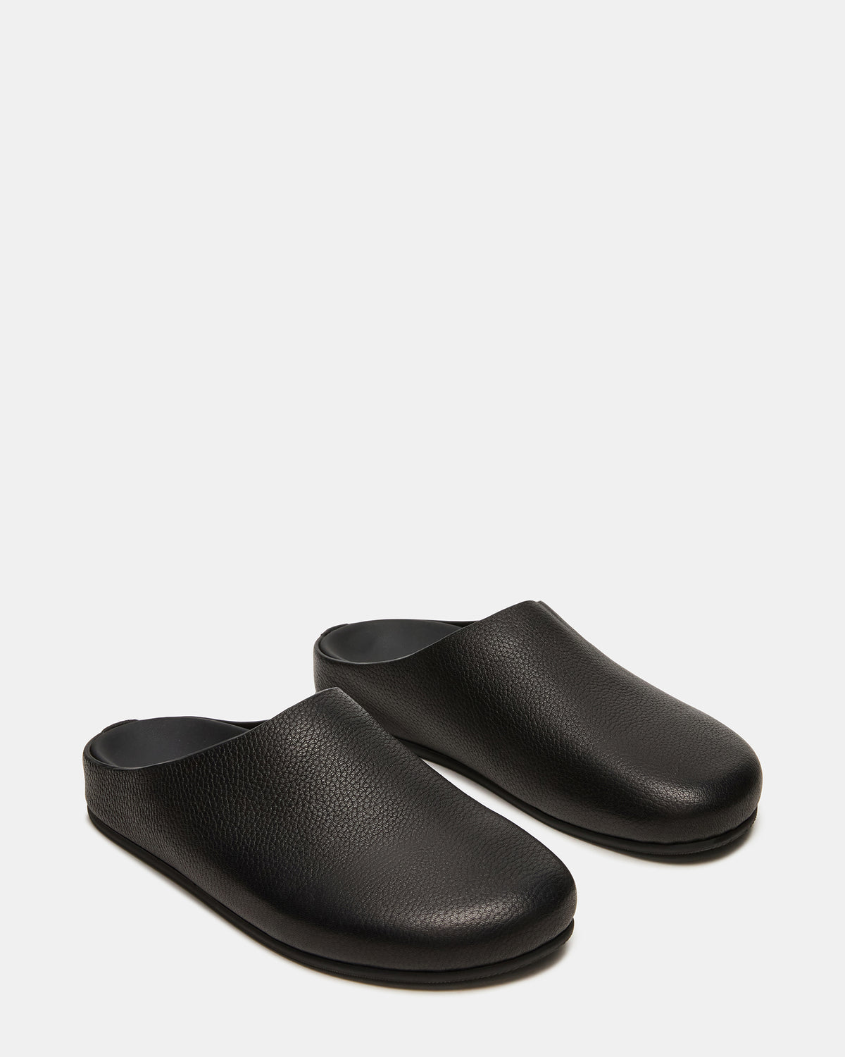FERN Black Leather Mule Slip-On Round-Toe Women's Flat