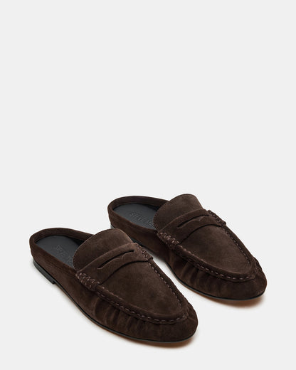 RAFE Chocolate Brown Suede Slip-On Mule Women's Flat