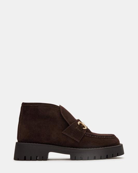 LEON Chocolate Brown Suede Platform Lug Sole Women's Loafer