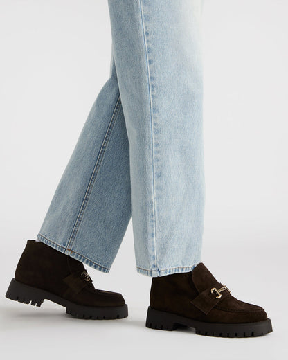 LEON Chocolate Brown Suede Platform Lug Sole Women's Loafer