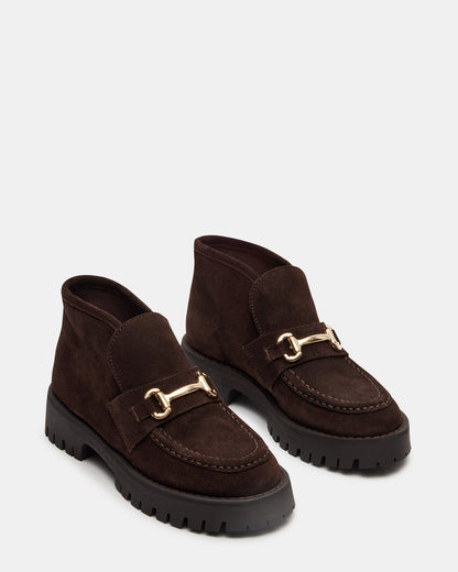 LEON Chocolate Brown Suede Platform Lug Sole Women's Loafer